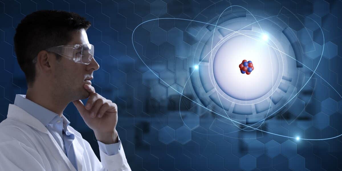 Scientist looking at an atom