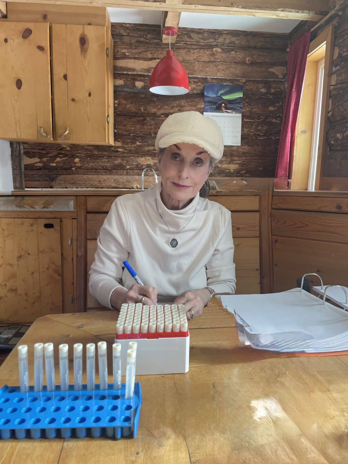 Co-author Dr Melynda Coker with physiological samples from the athletes