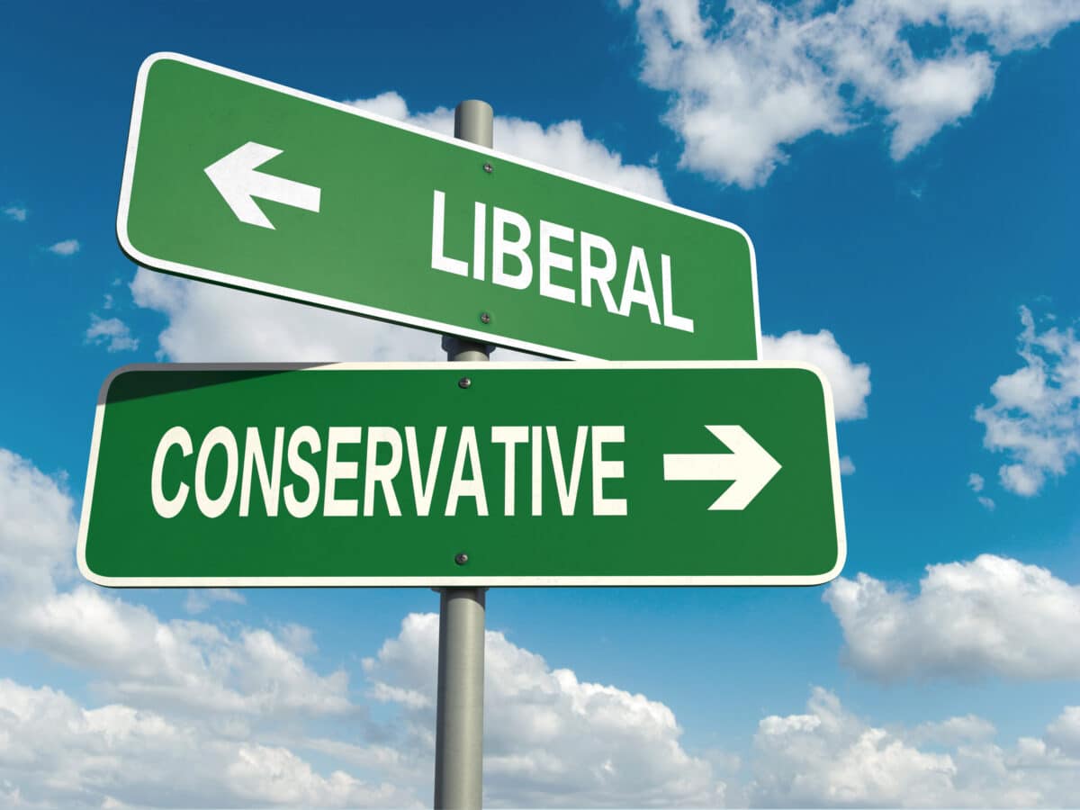 Liberal vs Conservative road sign