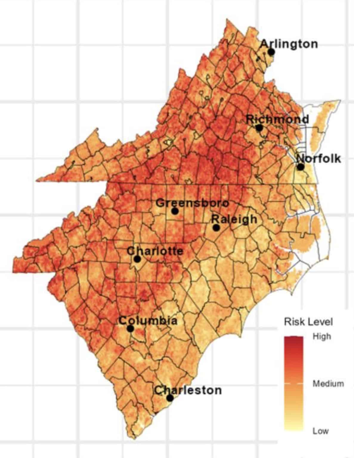 Map of predicted high risk areas for alpha-gal syndrome