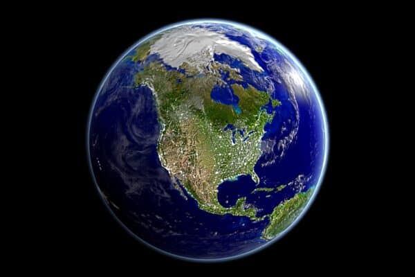 North America on satellite on Earth