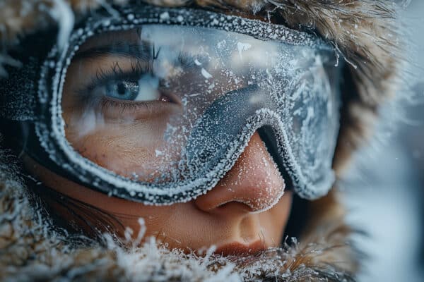 Closeup of woman's face in Arctic expedition