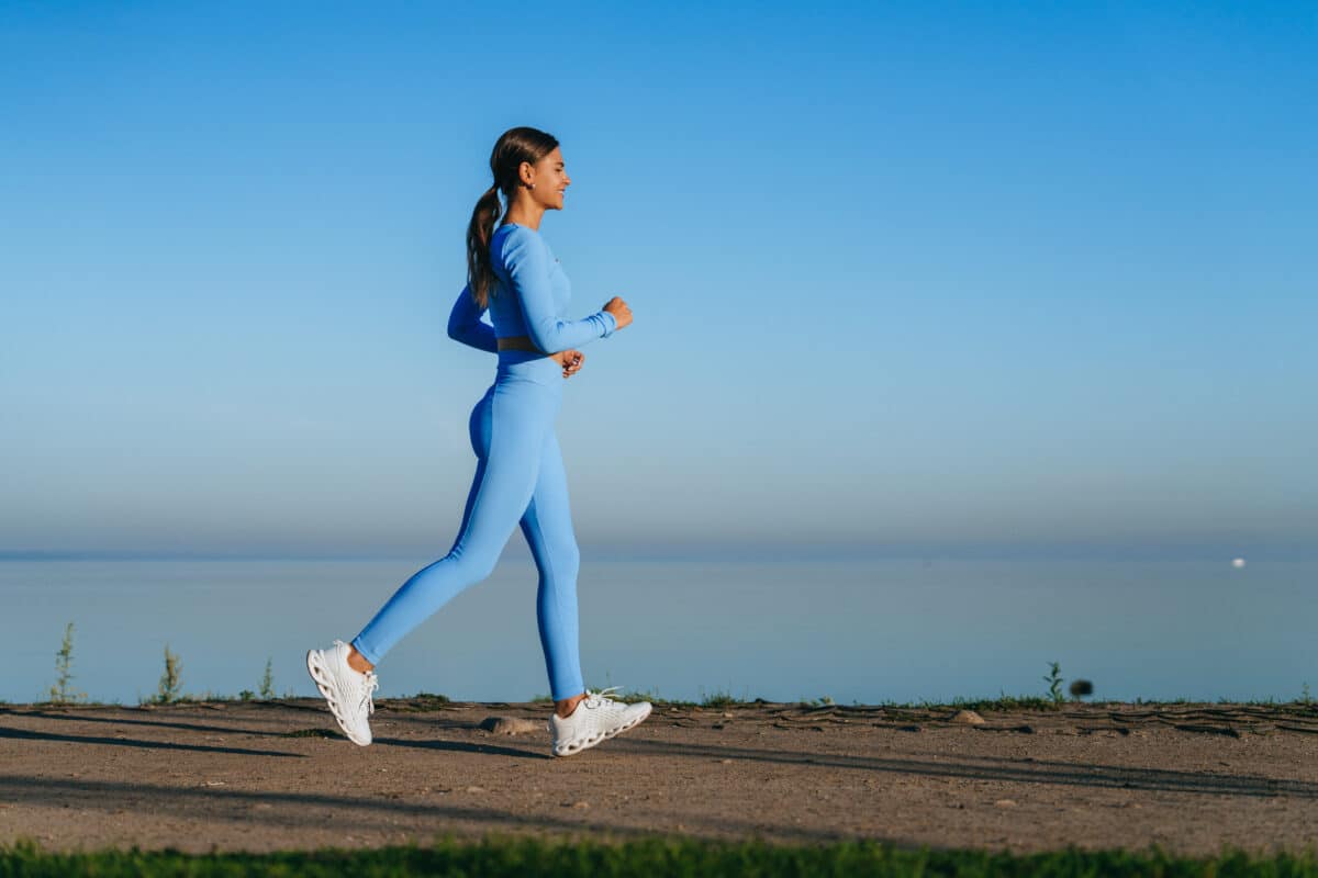 woman walking briskly for exercise