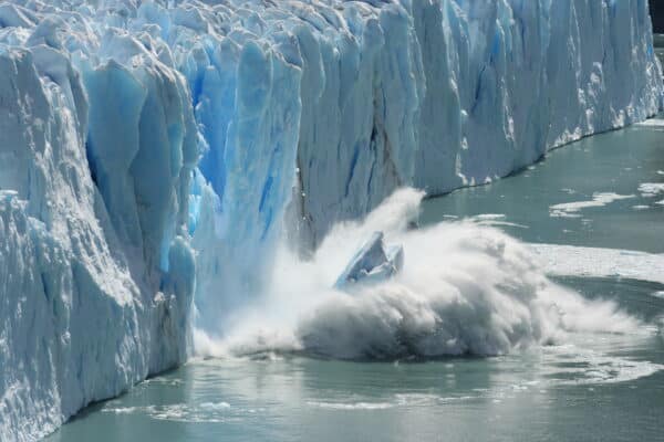 A chunk of a glacier melting off in Antarctica.