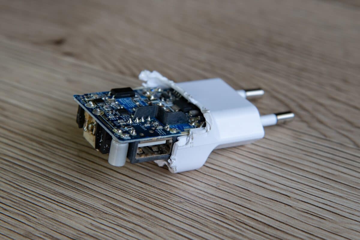 Inside of USB charger plug