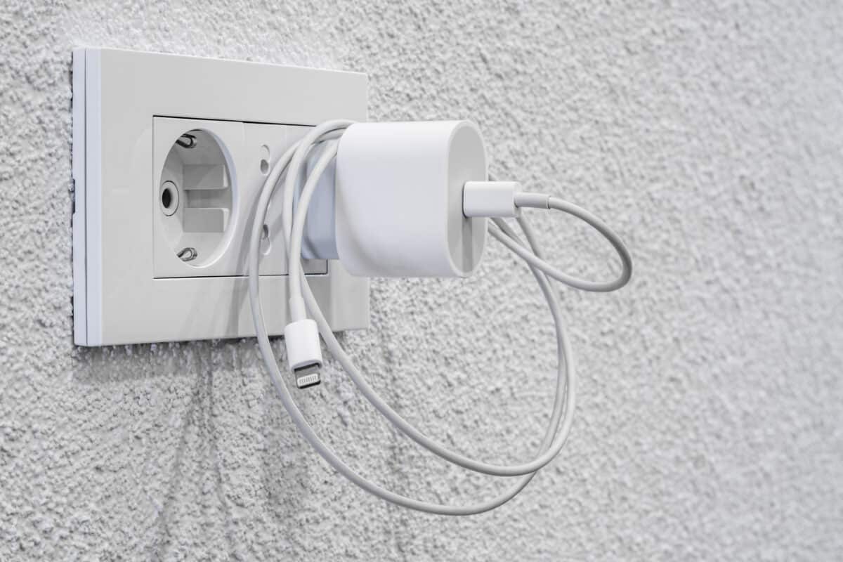 Phone charger plugged into wall
