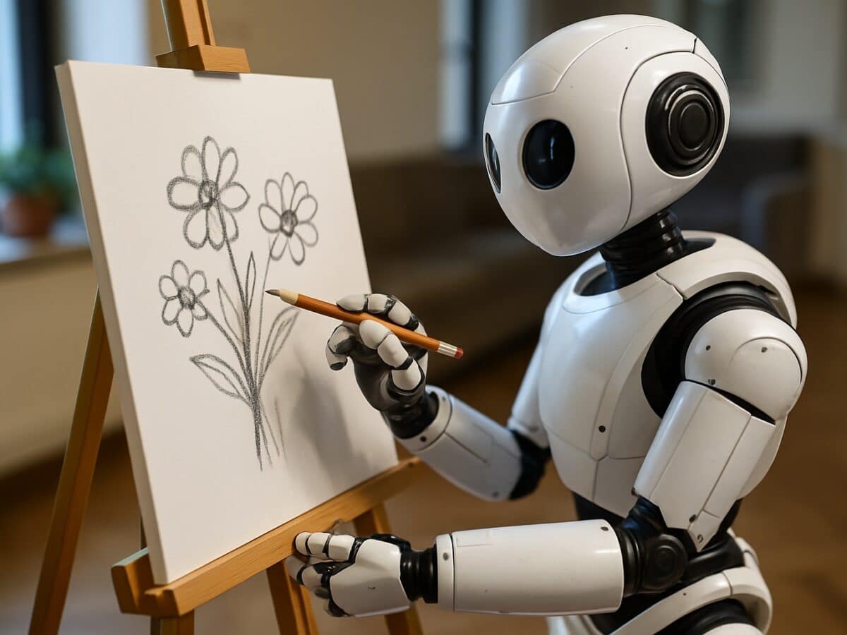 A robot drawing a picture of flowers