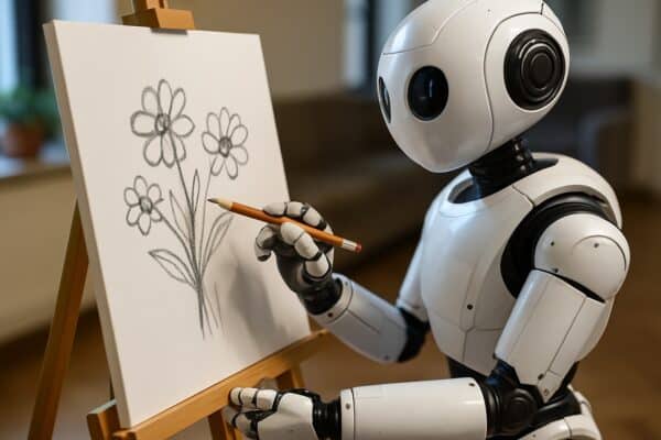 A robot drawing a picture of flowers