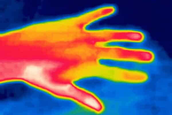 Hand gestures captured on thermal infrared imager device