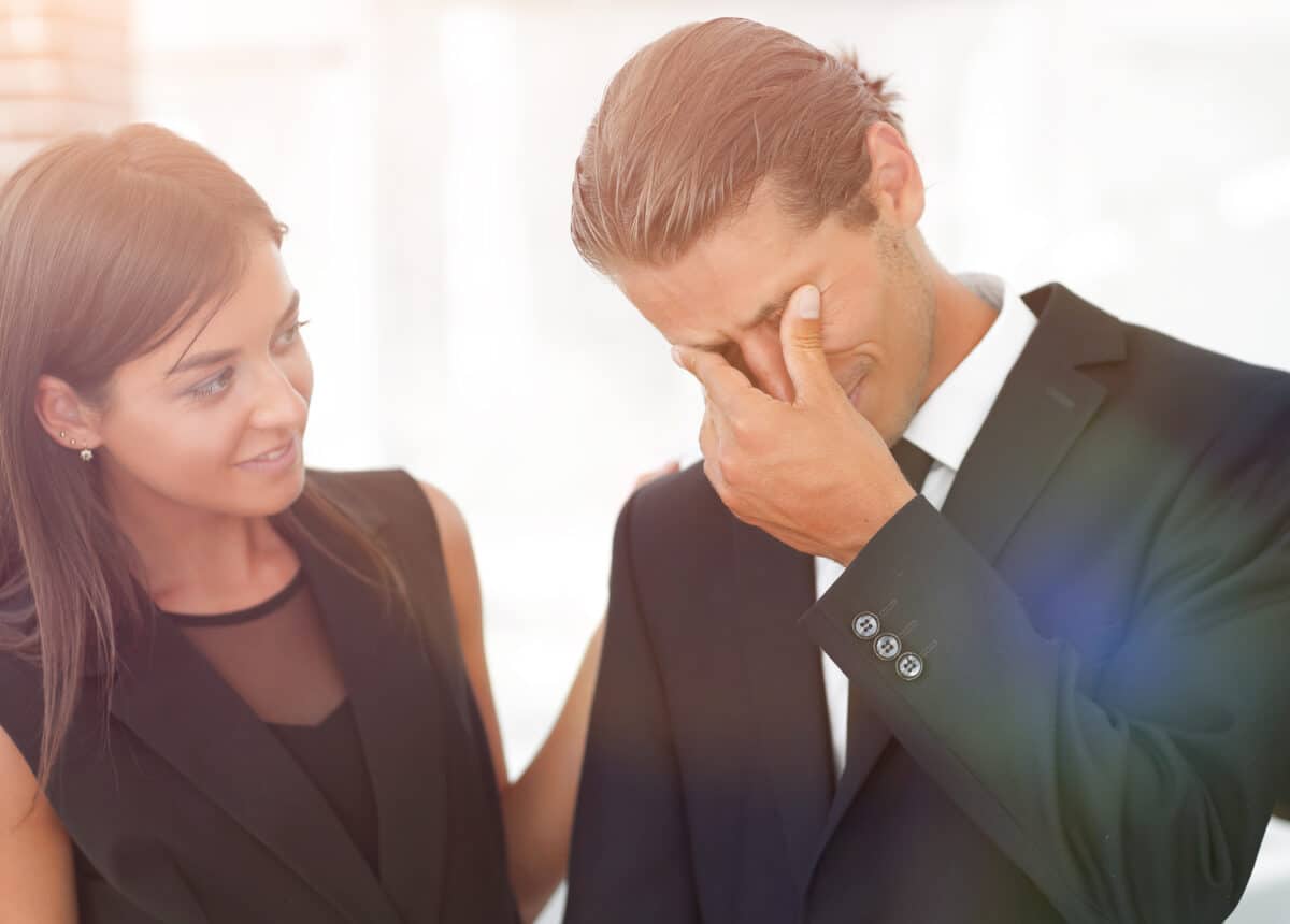 Man crying tears of joy after learning good news