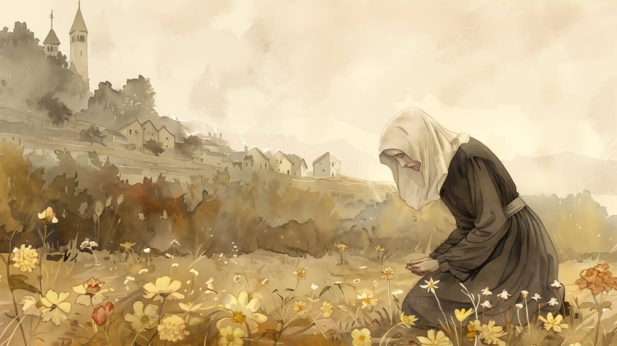 Medieval nun praying