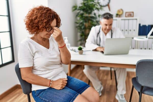 Woman upset while at doctor's office