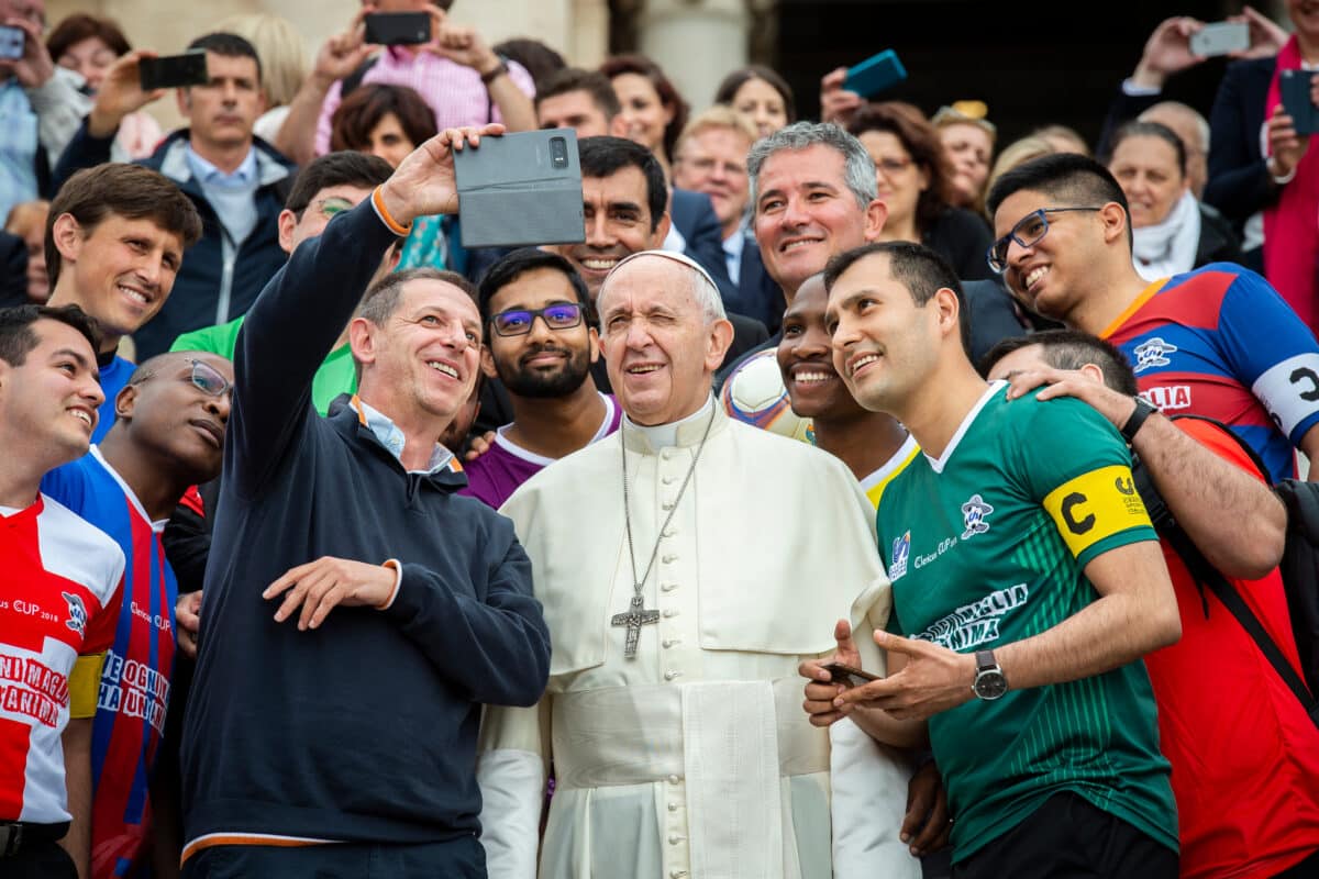 Pope Francis with soccer players