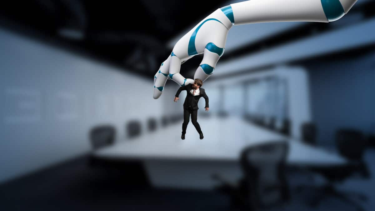 Robot picking up employee