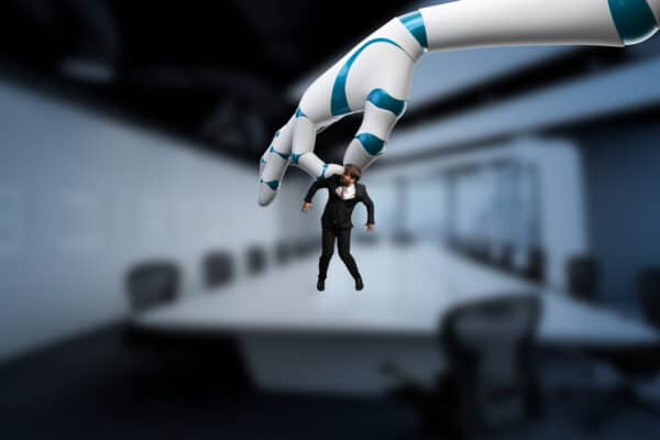 Robot picking up employee