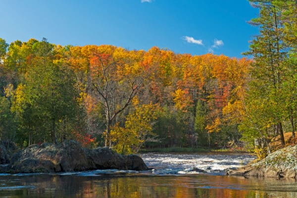 North Woods River Rushing to the Fall on the Menominee River in Michigan