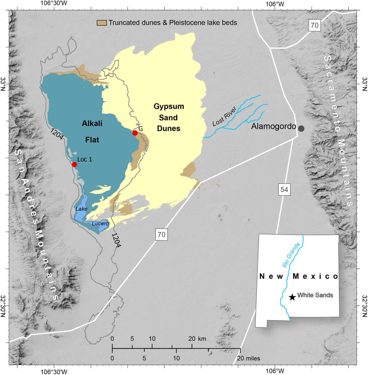 The northern Tularosa Basin showing the area of the White Sands