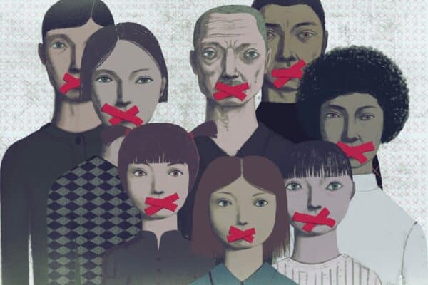 Censorship image: No Freedom of speech or freedom of expression. Political artwork.