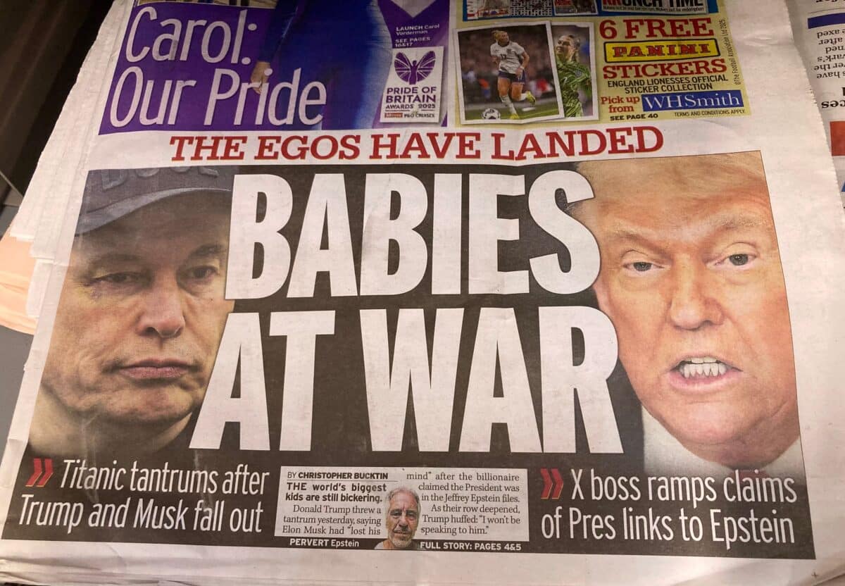 Trump vs Musk UK Newspaper headline