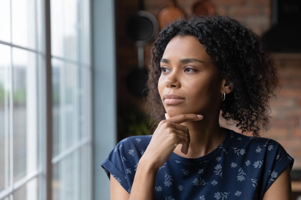 A woman lost in thought