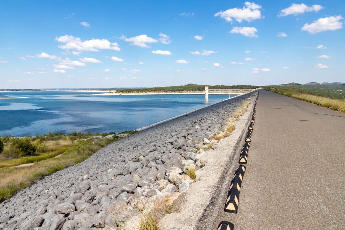 Trail around Canyon lake dam, Canyon lake, Texas.