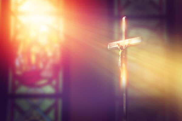 Crucifix image in Catholic church: Jesus on Cross