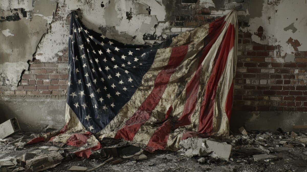 Torn, crumbling American flag