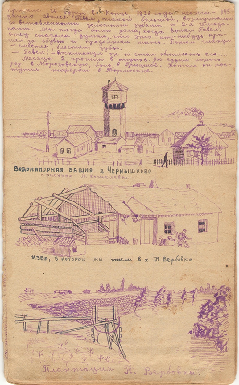 A page from Ivan Khripunov’s diary with three drawings