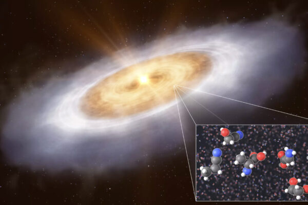 This artist’s impression shows the planet-forming disk around the star V883