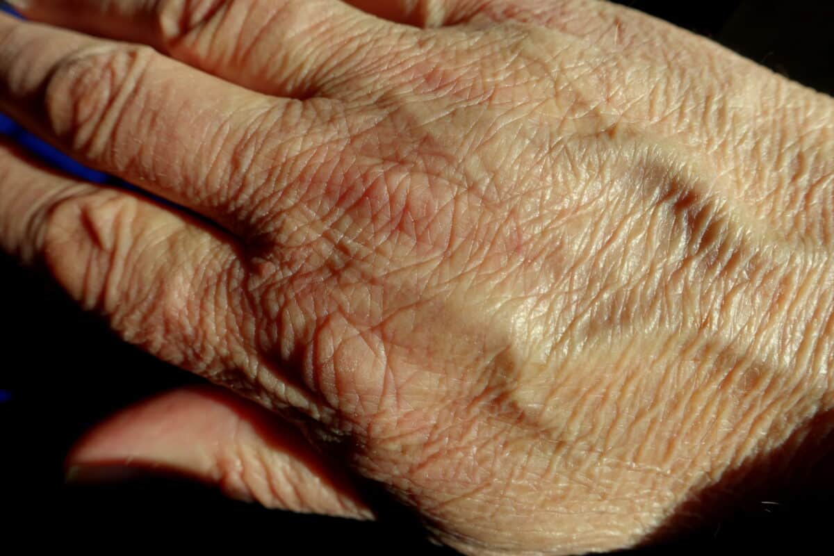 Closeup of a wrinkled hand