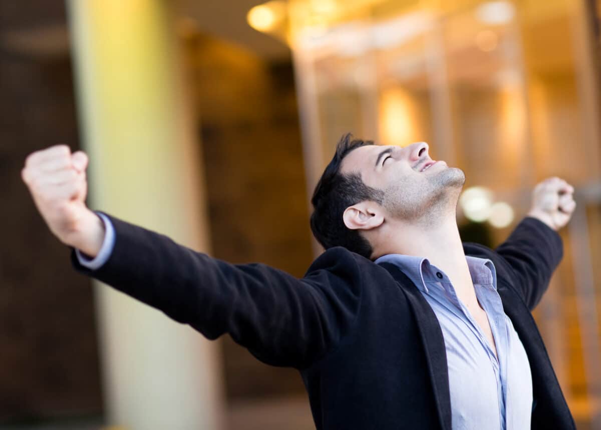 Successful businessman celebrates
