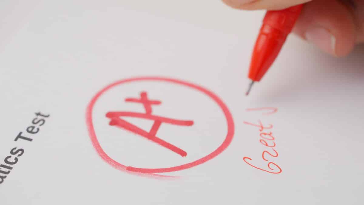 A+ grade on exam