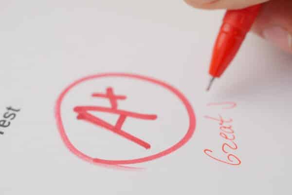 Perfect grade on student's test or exam