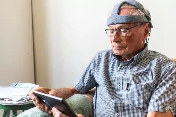 John Stennard, a healthy volunteer, taking the Fastball test in his home.