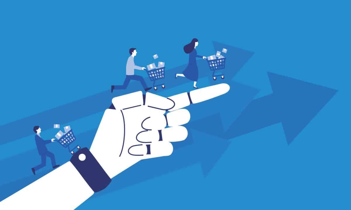 Sketch depicting AI shopping and spending