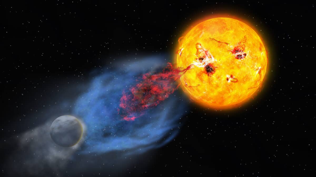 Artist's depiction of a coronal mass ejection from EK Draconis
