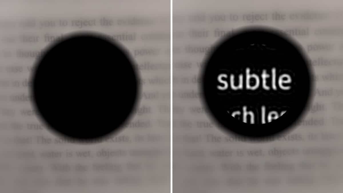 Left: Simulation of a patient's vision with macular degeneration. Right: Simulation of the patient’s vision enhanced with the PRIMA eye prosthesis.