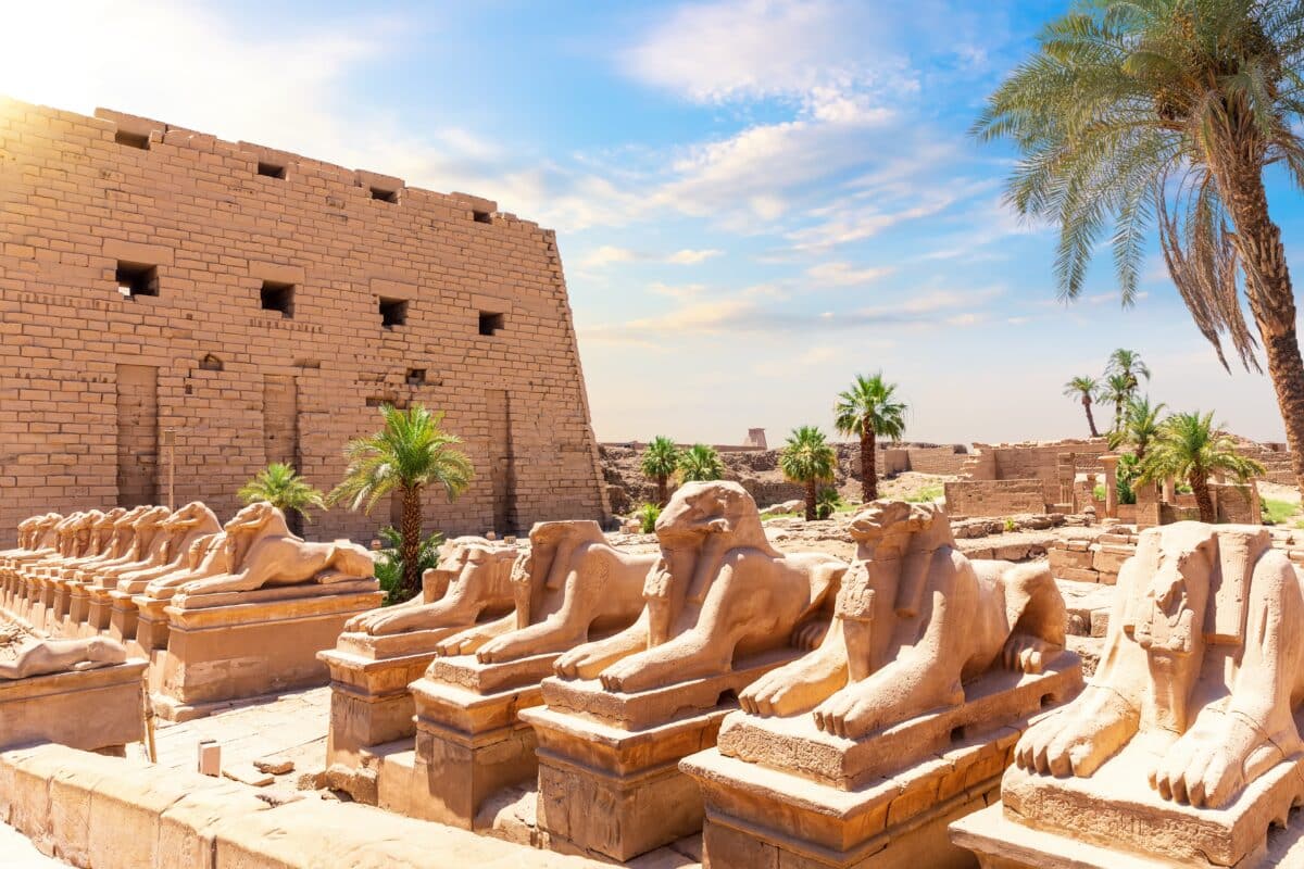 Avenue of Sphinxes or The King’s Festivities Road, ram-headed statues of Karnak Temple, Egypt.