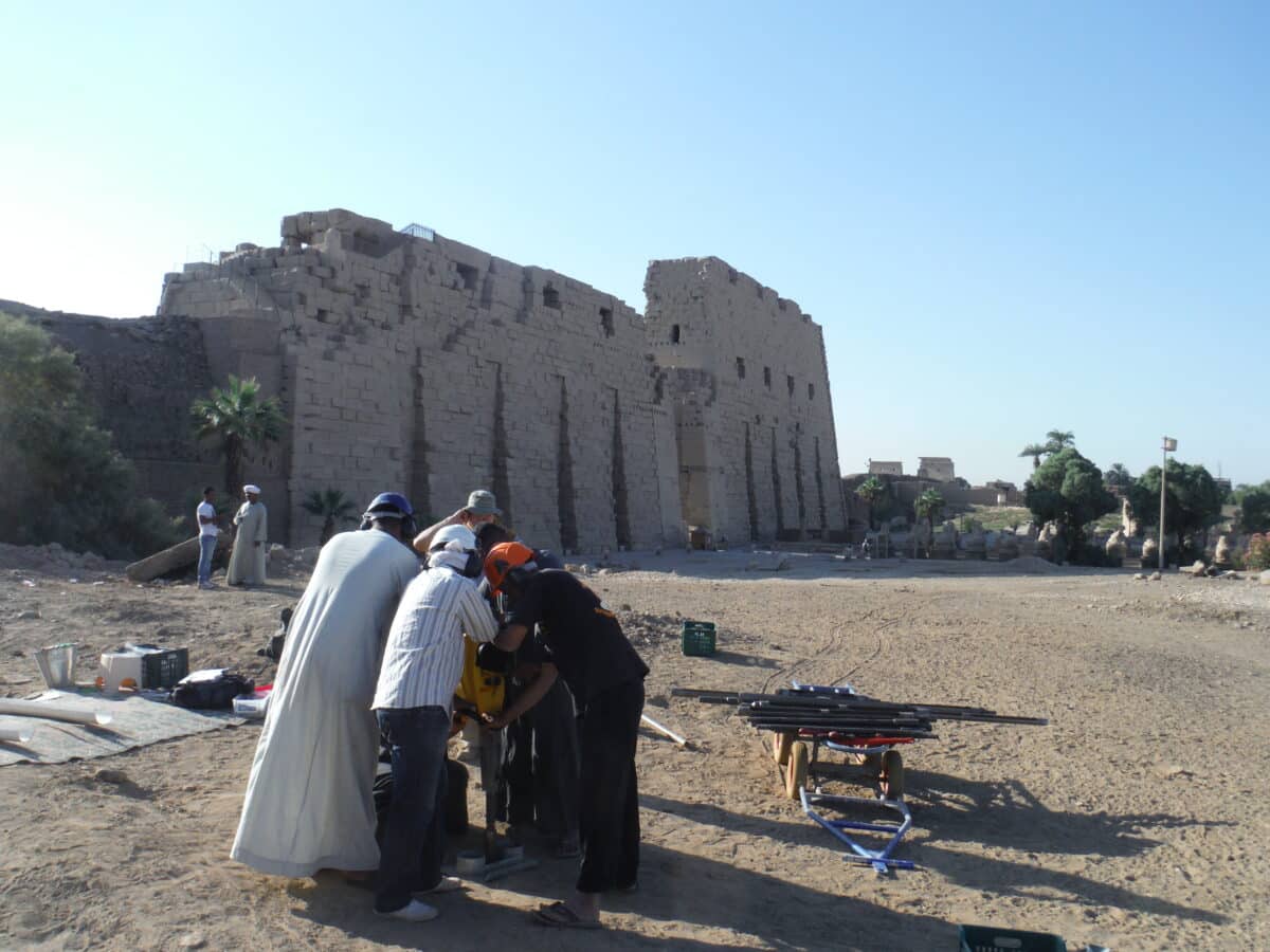 Core samples being extracted at Karnak Temple.