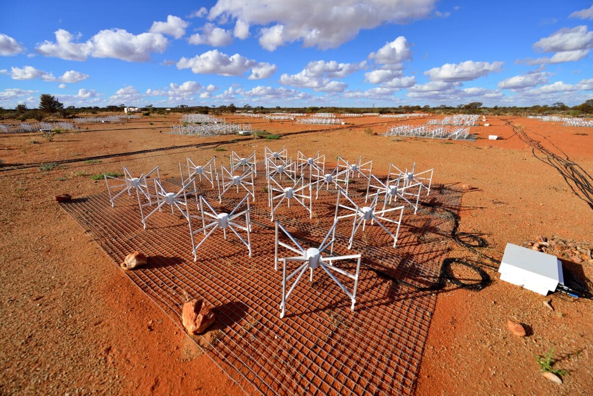 Antennas from the MWA telescope, on Wajarri Country in Western Australia.