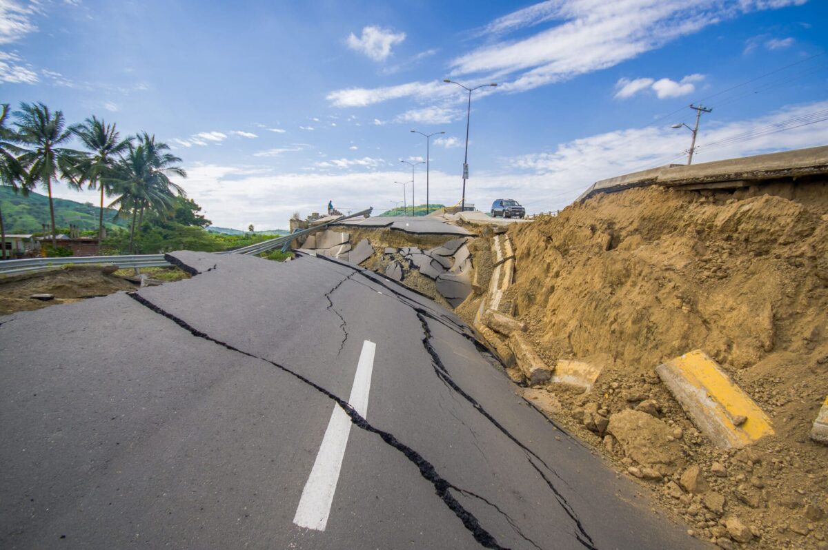 cracked road after earthquake