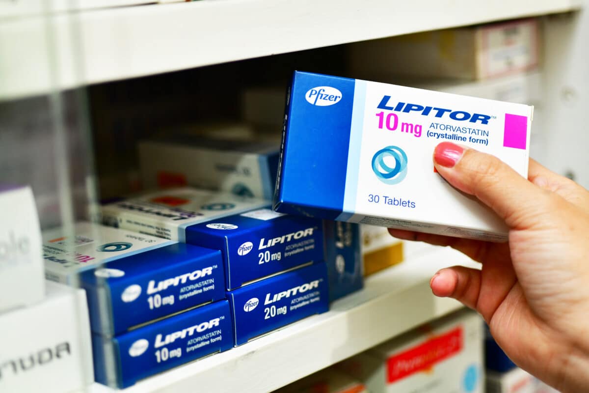 Lipitor (Atorvastatin) package at the pharmacy