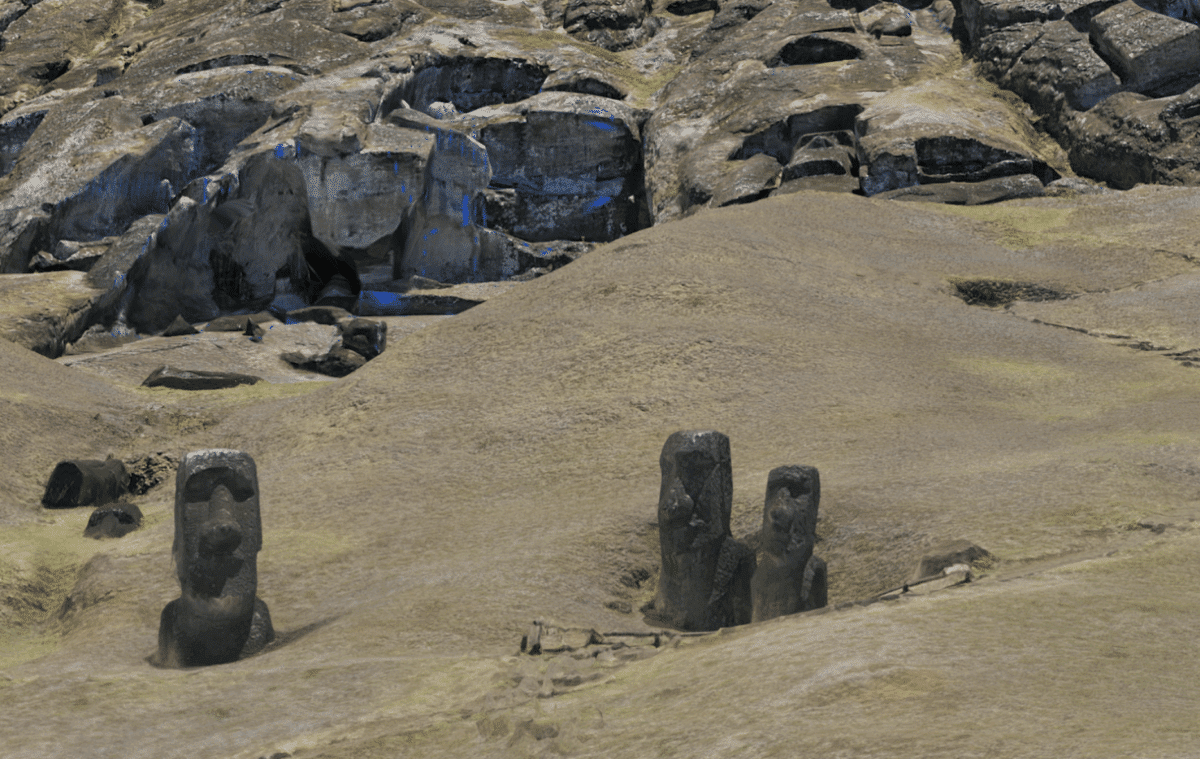 Screenshot from a three-dimensional model of Rano Raraku quarry produced through Structure-from-Motion photogrammetry.