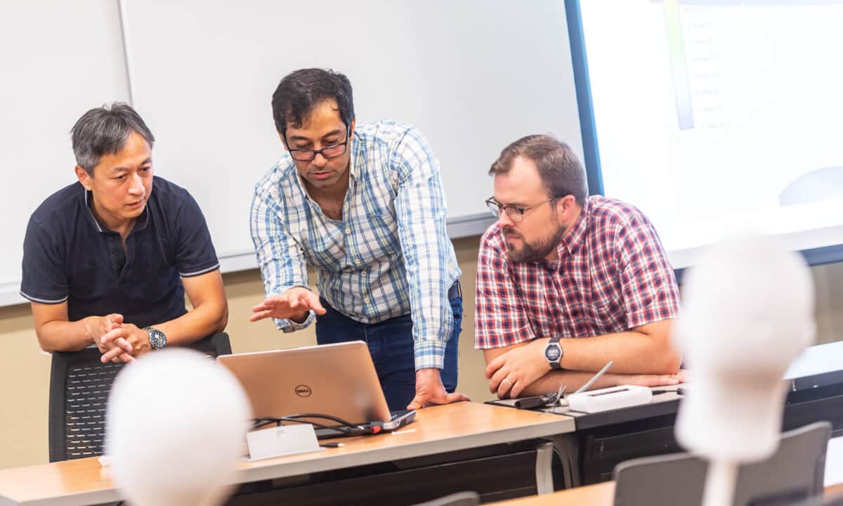 Researchers Drs. Sunny Li, Mojtaba Zabihi and Joshua Brinkerhoff are working on an indoor ventilation system to make the shared space cleaner and prevent the spread of pathogens.
