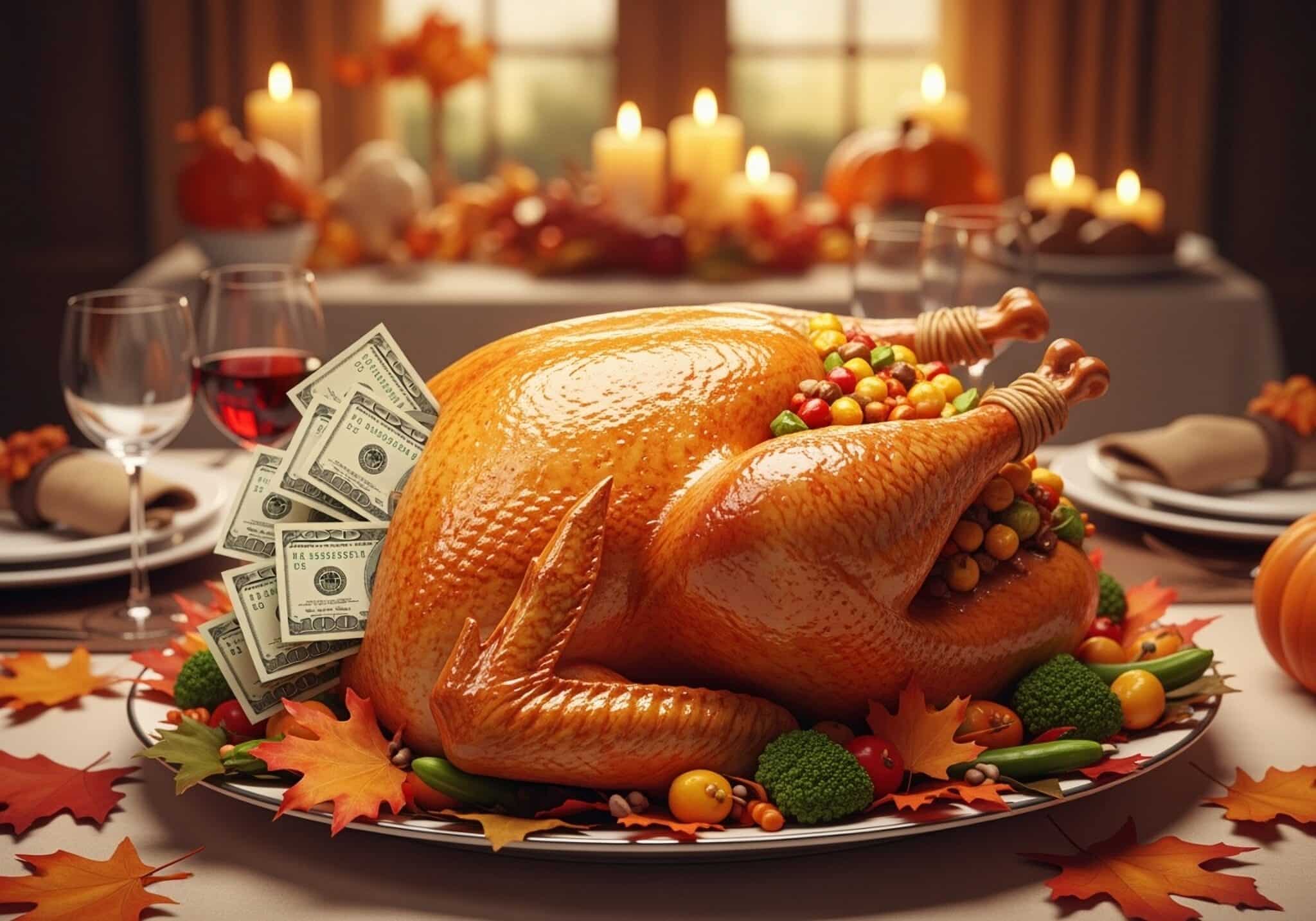 Thanksgiving turkey stuffed with $100 bills