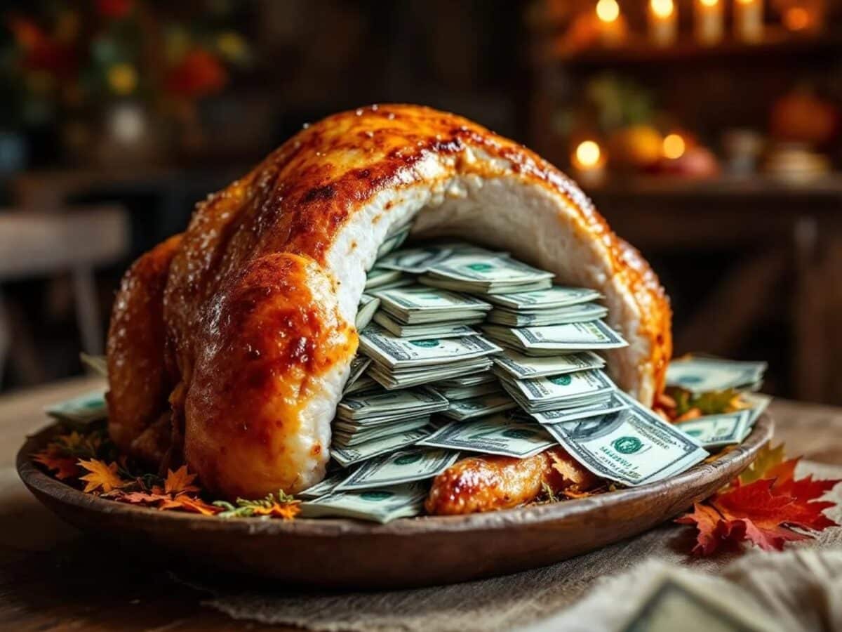 Thanksgiving turkey stuffed with cash