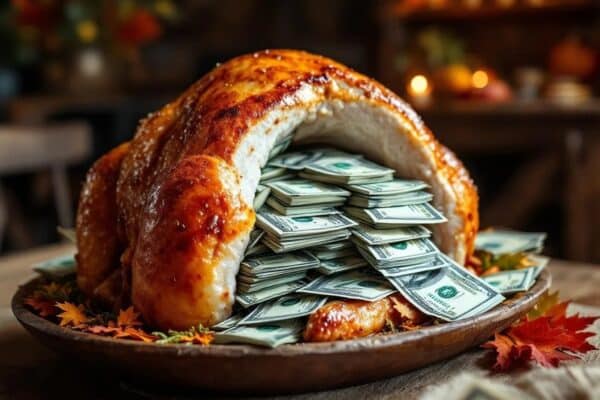 Thanksgiving turkey stuffed with cash