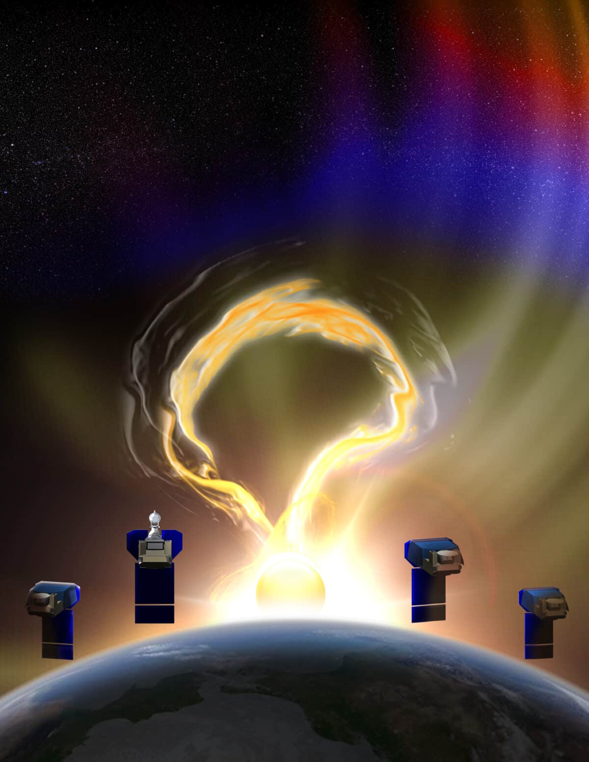 NASA’s PUNCH mission used four suitcase-sized satellites, designed and built by SwRI, spread out around Earth and synchronized to serve as a single “virtual” instrument 8,000 miles across.