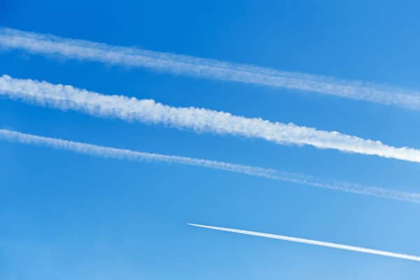 Contrails in the blue sky.