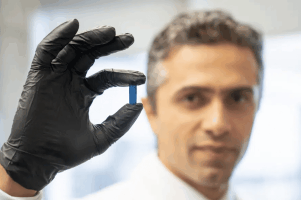 Saman Maleki, PhD, holding a ‘poop pill’ developed by Lawson Research Institute (Lawson) of St. Joseph’s Health Care London